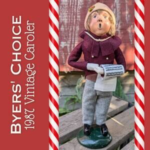 Byers' Choice Caroler 1987 Christmas Boy w/Rolled Sheet Music Red Coat Vintage